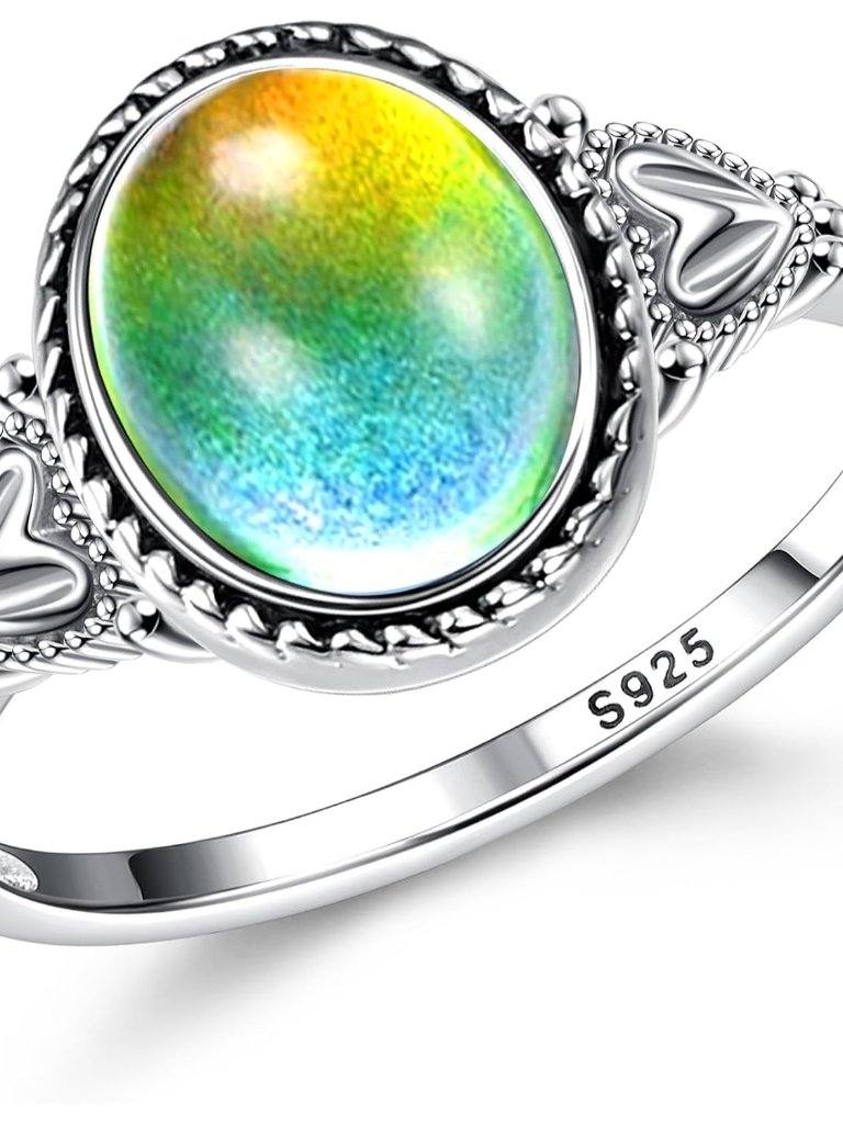 Sterling Silver Moonstone Mood Ring - Vintage Handmade Victorian Oval Solitaire